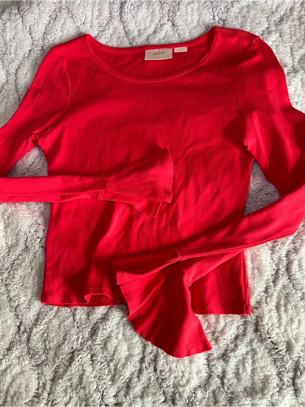 MAEVE ANTHROPOLOGIE Size Small Red Flouncy Bell Sleeve Cotton LS